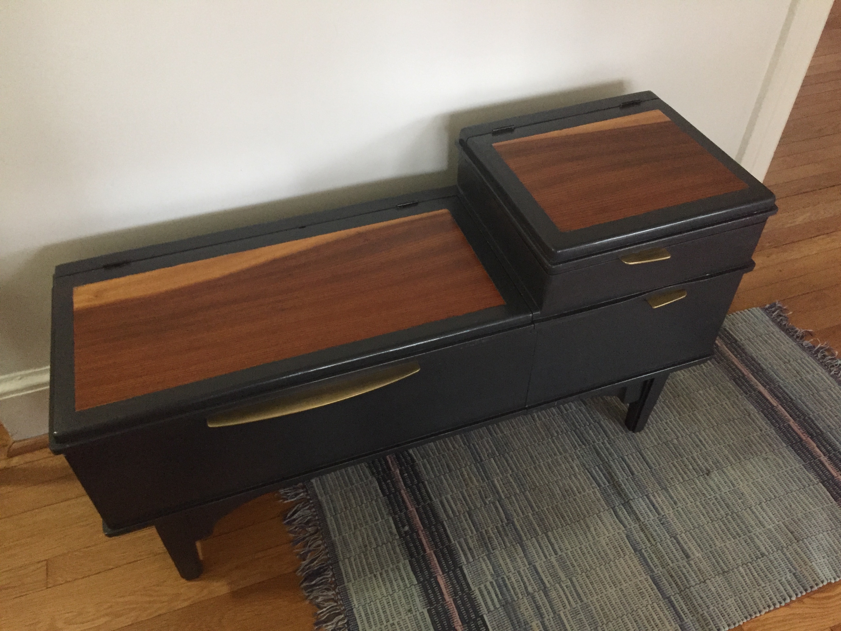 Entry/shoe bench, jatoba veneer and painted maple