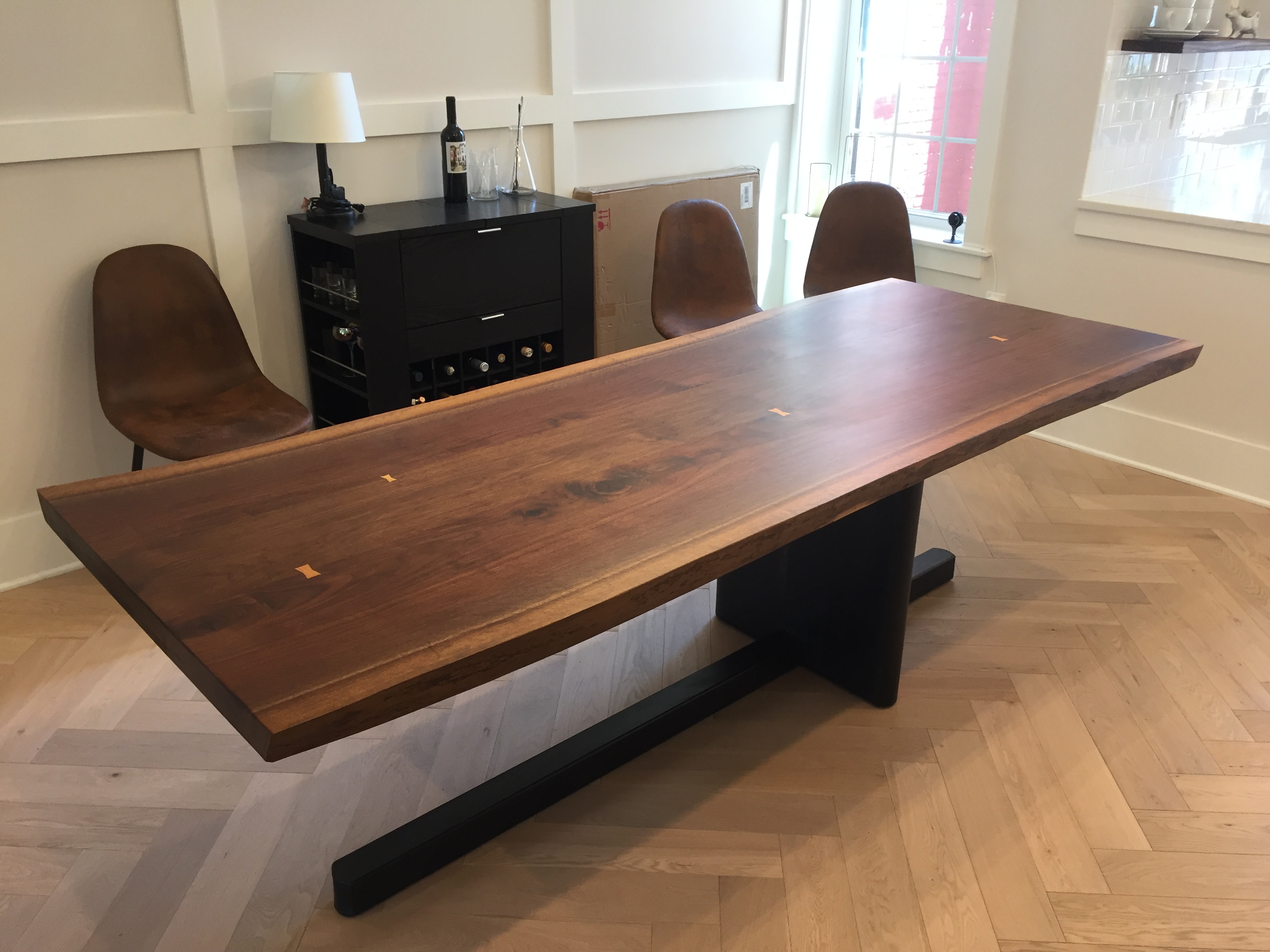 Dining table, walnut/steel